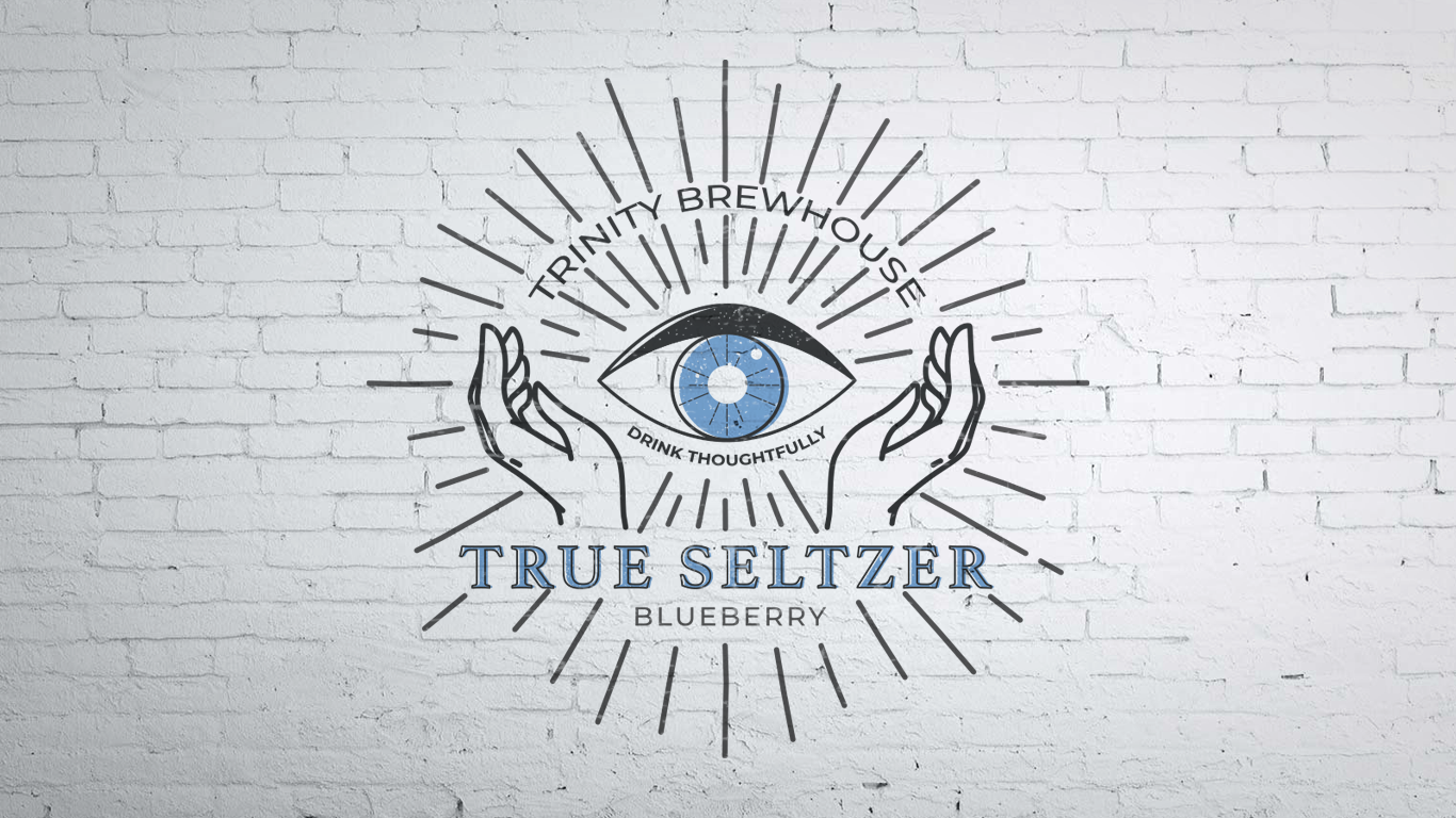 Trinity True Seltzer Logo on a Brick Wall